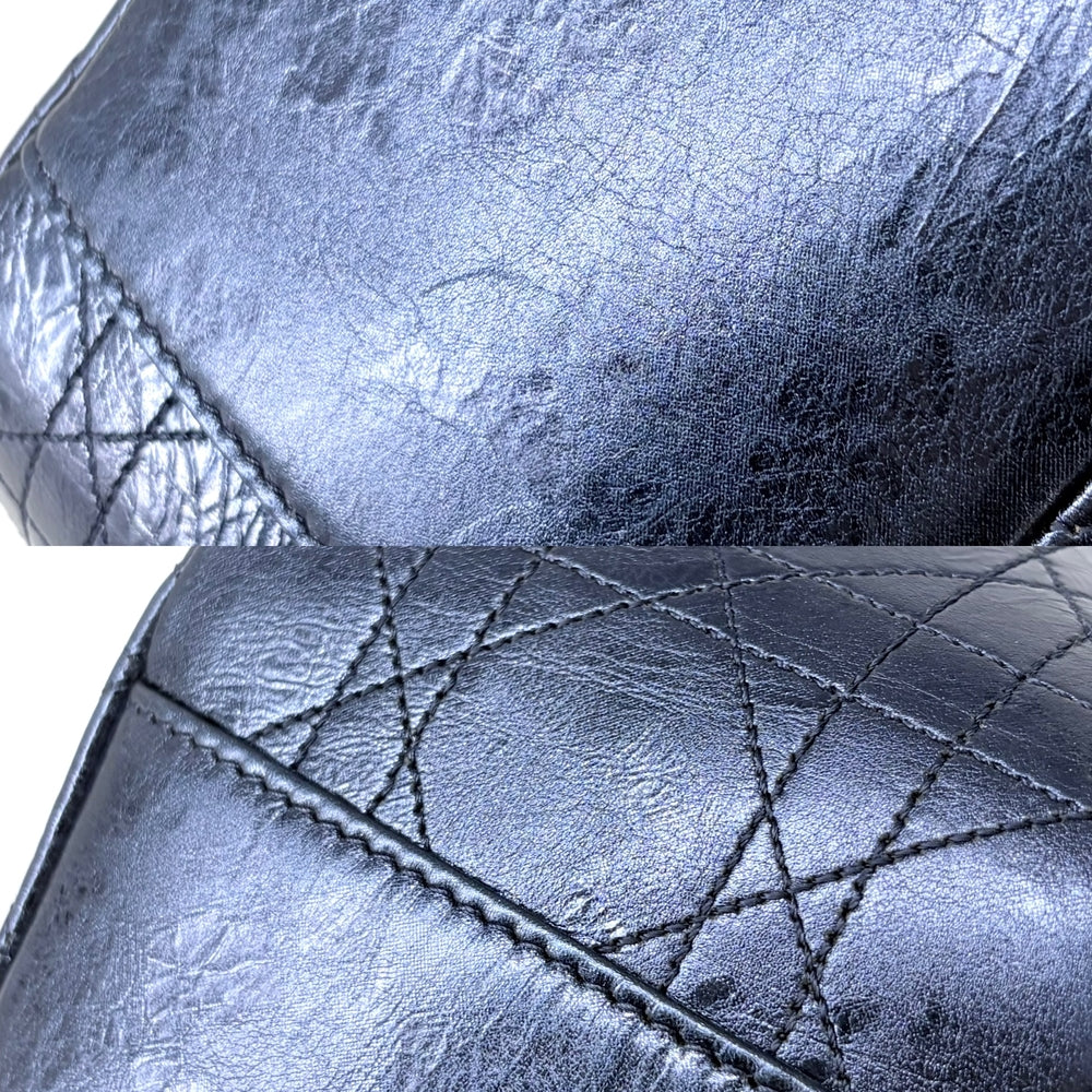 Christian Dior クリスチャンディオール 2WAY カナージュ ニューロック メタリック ショルダーバッグ ハンドバッグ レザー ブルー 青 シルバー金具 レディース【中古品】