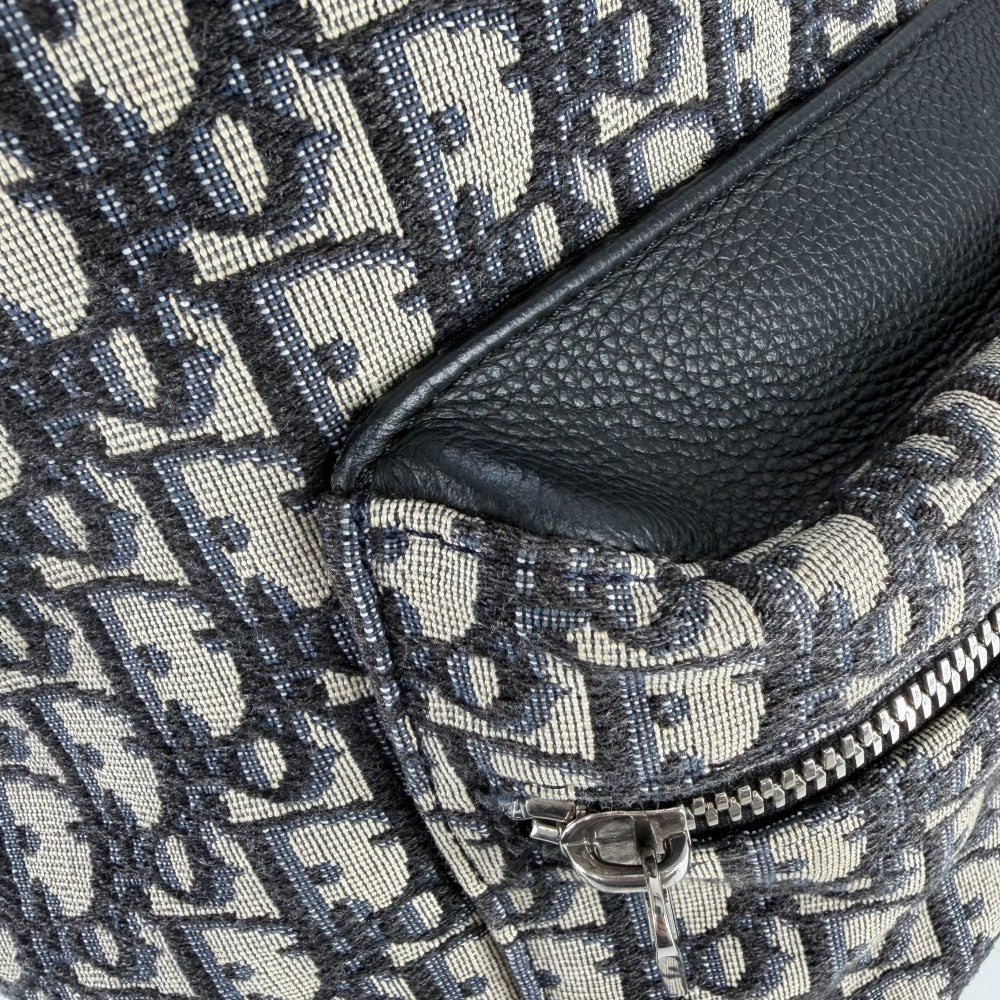 Christian Dior クリスチャンディオール リュック オブリーク Rider バックパック キャンバス レザー ベージュ ネイビー 紺 シルバー金具 メンズ【中古品】