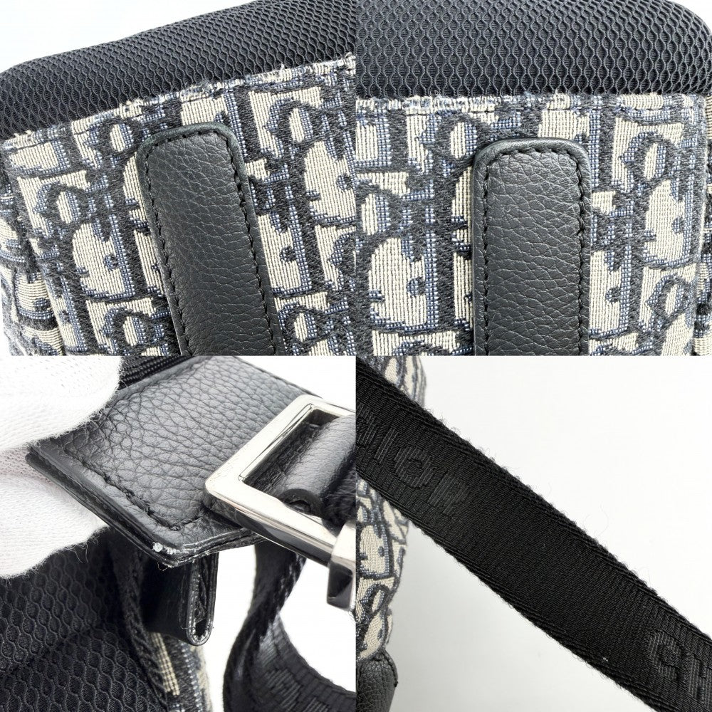 Christian Dior クリスチャンディオール リュック オブリーク Rider バックパック キャンバス レザー ベージュ ネイビー 紺 シルバー金具 メンズ【中古品】