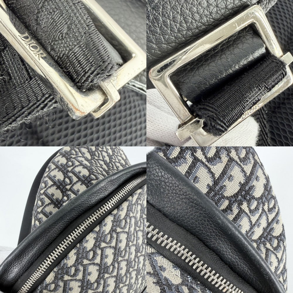 Christian Dior クリスチャンディオール リュック オブリーク Rider バックパック キャンバス レザー ベージュ ネイビー 紺 シルバー金具 メンズ【中古品】
