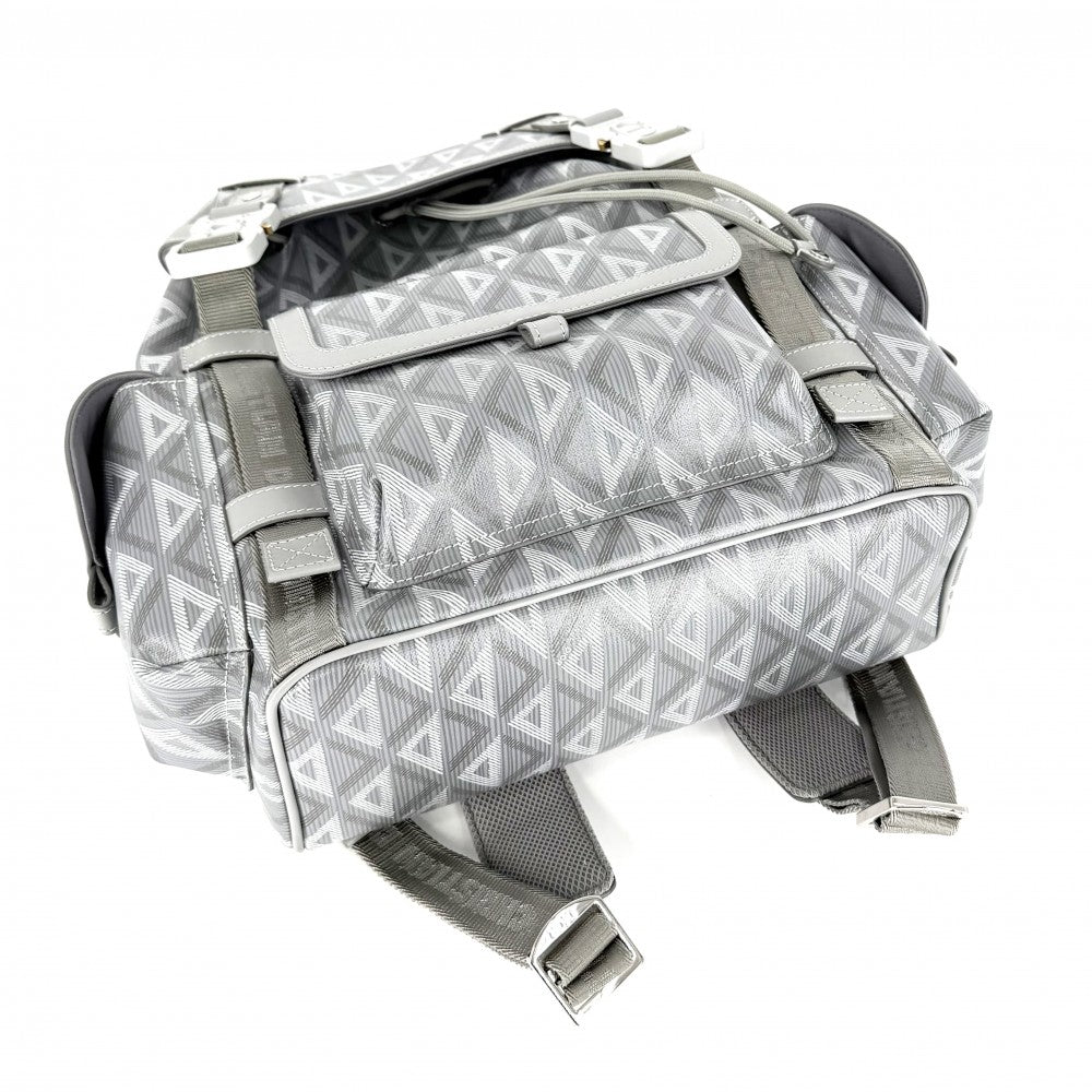 Christian Dior クリスチャンディオール リュック CDダイヤモンド ヒット ザ ロード バックパック コーティングキャンバス レザー グレー シルバー金具 メンズ【中古品】