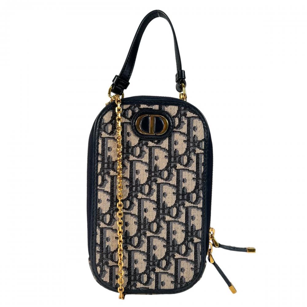 Christian Dior クリスチャンディオール ショルダーバッグ モンテーニュ コーリンディオール フォンホルダー S2114UTZQ_M928 キャンバス レザー ネイビー 紺 ブラック 黒 ゴールド金具 レディース【中古品】