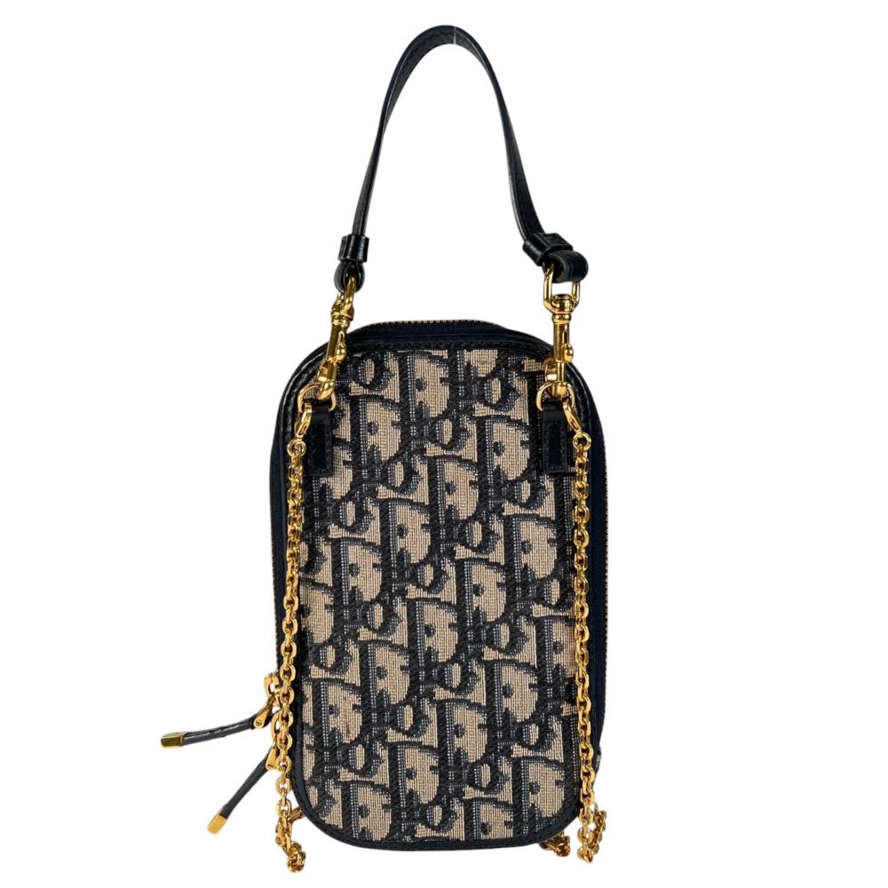 Christian Dior クリスチャンディオール ショルダーバッグ モンテーニュ コーリンディオール フォンホルダー S2114UTZQ_M928 キャンバス レザー ネイビー 紺 ブラック 黒 ゴールド金具 レディース【中古品】