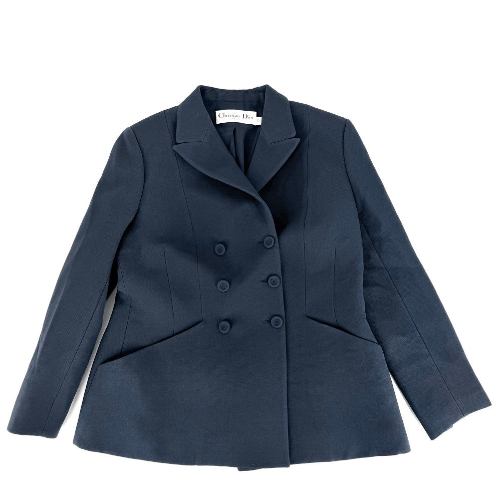 Dior ディオール テーラードジャケット ロゴ ダブルブレスト アウター アパレル 服 40 ネイビー 紺 秋 冬 ウール ナイロン シルク レディース【中古品】