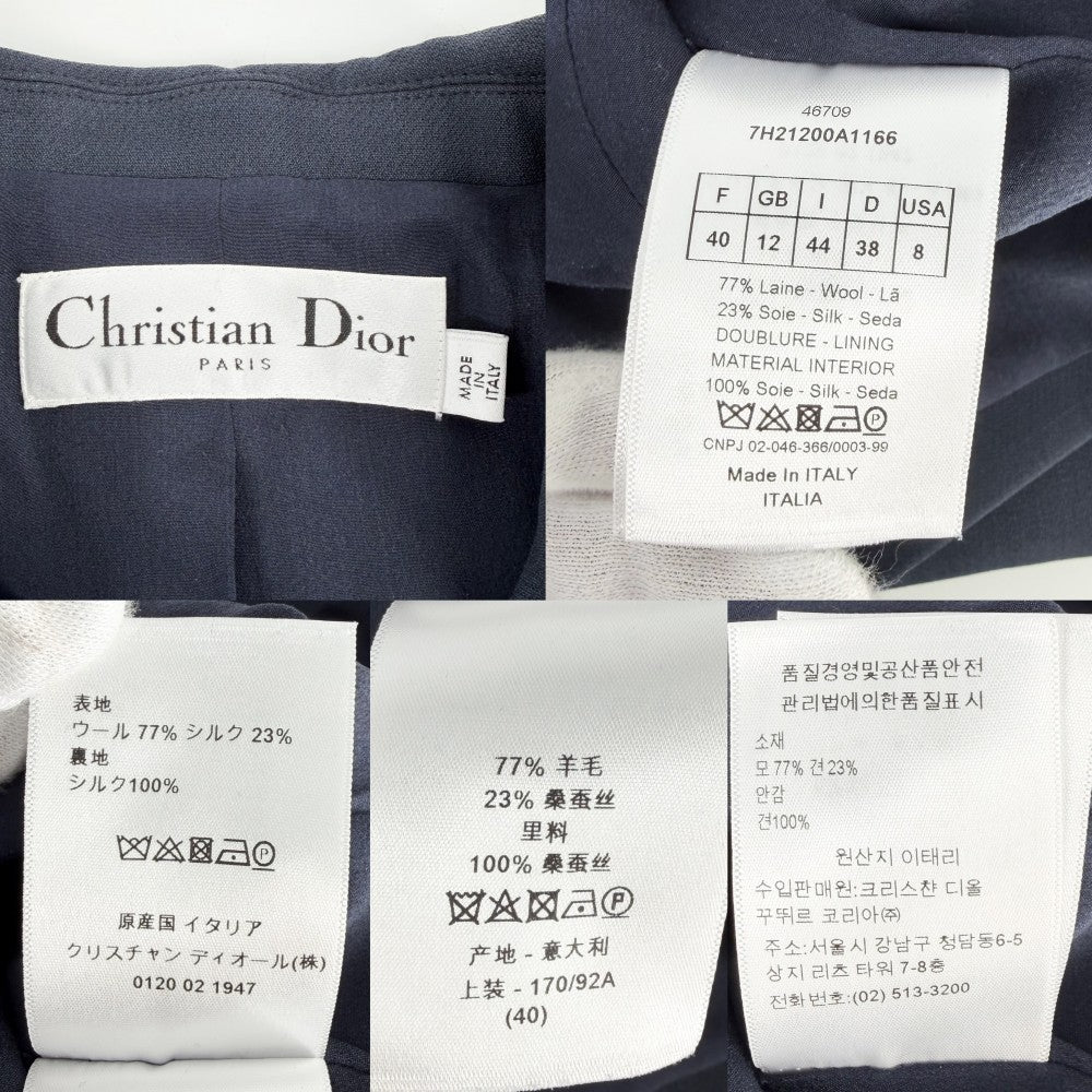 Dior ディオール テーラードジャケット ロゴ ダブルブレスト アウター アパレル 服 40 ネイビー 紺 秋 冬 ウール ナイロン シルク レディース【中古品】