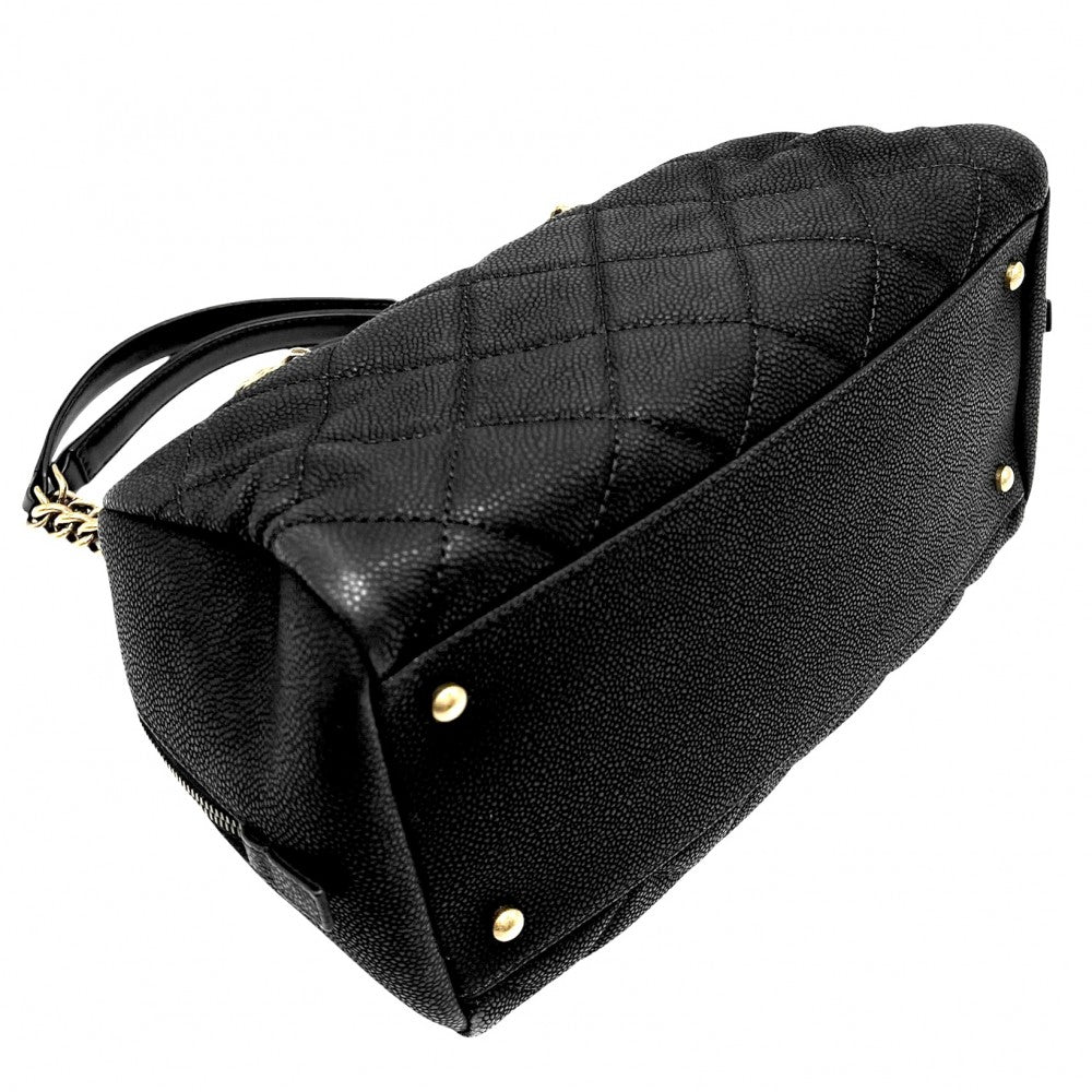 CHANEL シャネル 2WAY マトラッセ ココマーク ハンドバッグ ショルダーバッグ ボウリングバッグ 17****** レザー ブラック 黒 ゴールド金具 レディース【中古品】