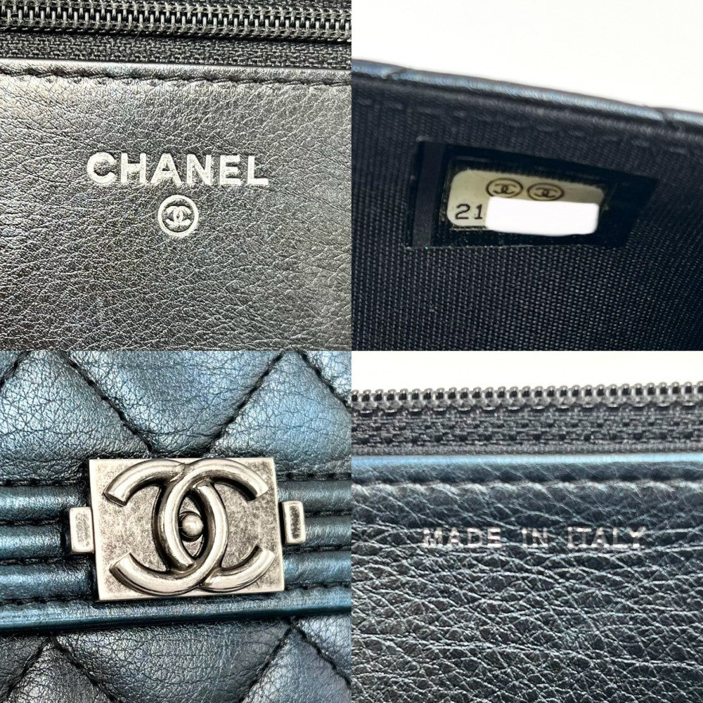 CHANEL シャネル チェーンウォレット ボーイシャネル ココマーク ショルダーバッグ 財布 BOY CHANEL ラムスキン メタリックブルー アンティークシルバー金具 レディース【中古品】