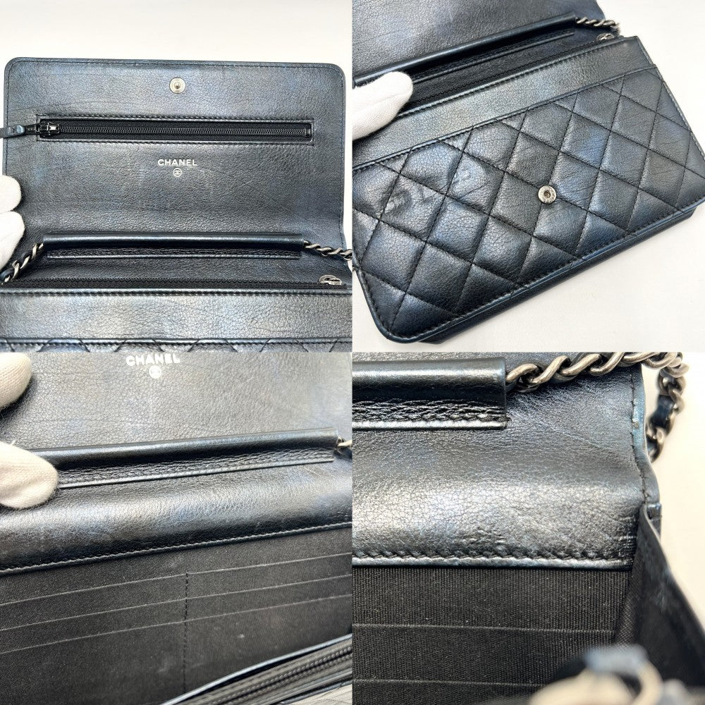 CHANEL シャネル チェーンウォレット ボーイシャネル ココマーク ショルダーバッグ 財布 BOY CHANEL ラムスキン メタリックブルー アンティークシルバー金具 レディース【中古品】
