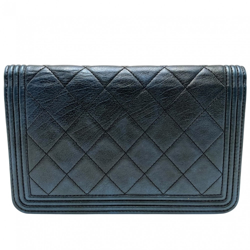 CHANEL シャネル チェーンウォレット ボーイシャネル ココマーク ショルダーバッグ 財布 BOY CHANEL ラムスキン メタリックブルー アンティークシルバー金具 レディース【中古品】