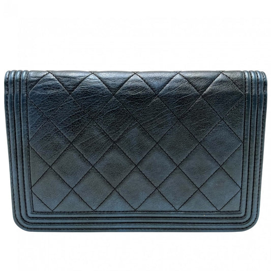 CHANEL シャネル チェーンウォレット ボーイシャネル ココマーク ショルダーバッグ 財布 BOY CHANEL ラムスキン メタリックブルー アンティークシルバー金具 レディース【中古品】