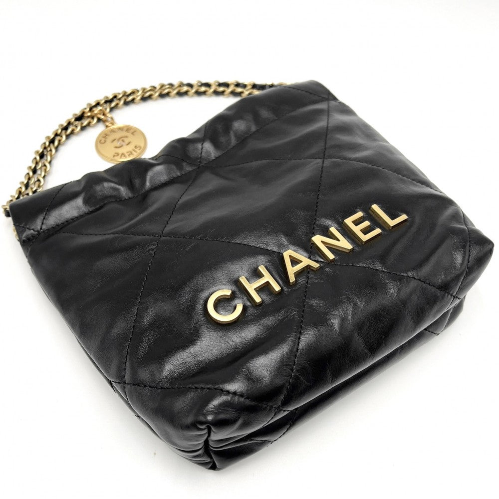 CHANEL シャネル 2WAY シャネル22 チェーンショルダーバッグ ハンドバッグ ミニバッグ AS3980 レザー ブラック 黒 ゴールド金具 レディース【中古品】