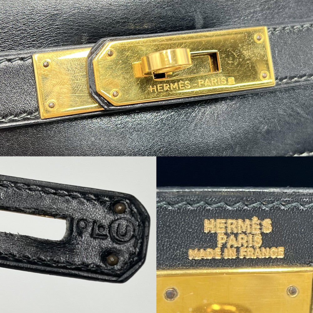 【開店SALE】 HERMES エルメス 2WAY ケリー28 外縫い ハンドバッグ ショルダーバッグ 〇U刻印 ボックスカーフ ブラック 黒 ゴールド金具 レディース 1991年【中古品】