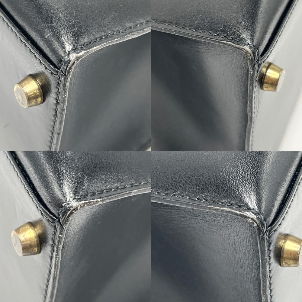 【開店SALE】 HERMES エルメス 2WAY ケリー28 外縫い ハンドバッグ ショルダーバッグ 〇U刻印 ボックスカーフ ブラック 黒 ゴールド金具 レディース 1991年【中古品】