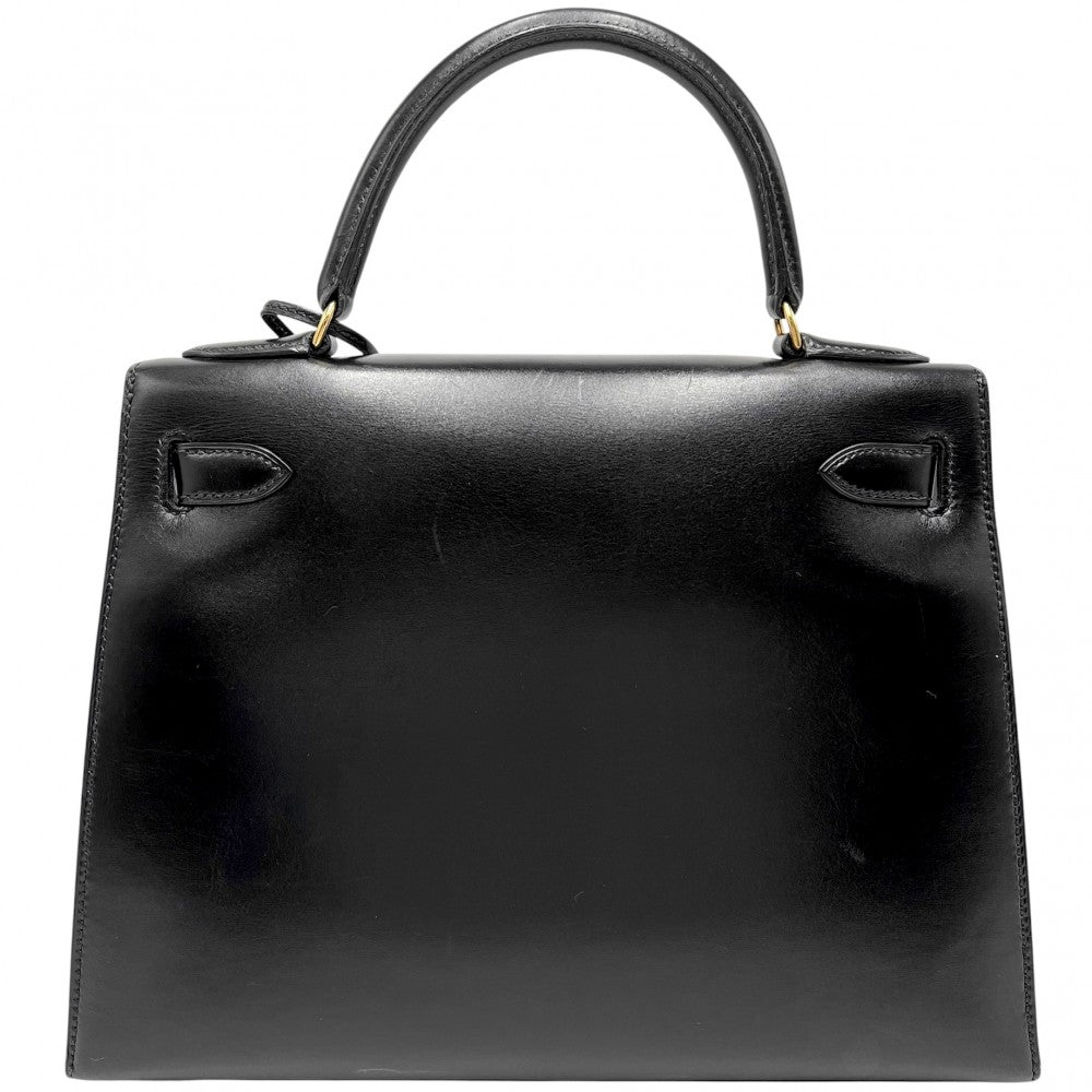 HERMES エルメス 2WAY ケリー28 外縫い ハンドバッグ ショルダーバッグ 〇U刻印 ボックスカーフ ブラック 黒 ゴールド金具 レディース 1991年【中古品】