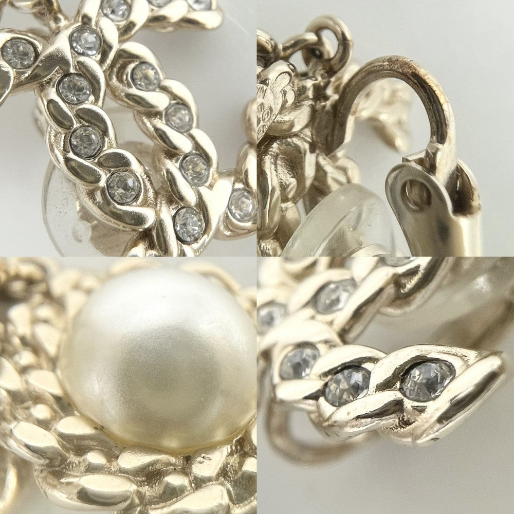 【開店SALE】 CHANEL シャネル イヤリング ココマーク スイング アクセサリー GP フェイクパール ラインストーン B19P ゴールド レディース 約9.6g 2019年【中古品】
