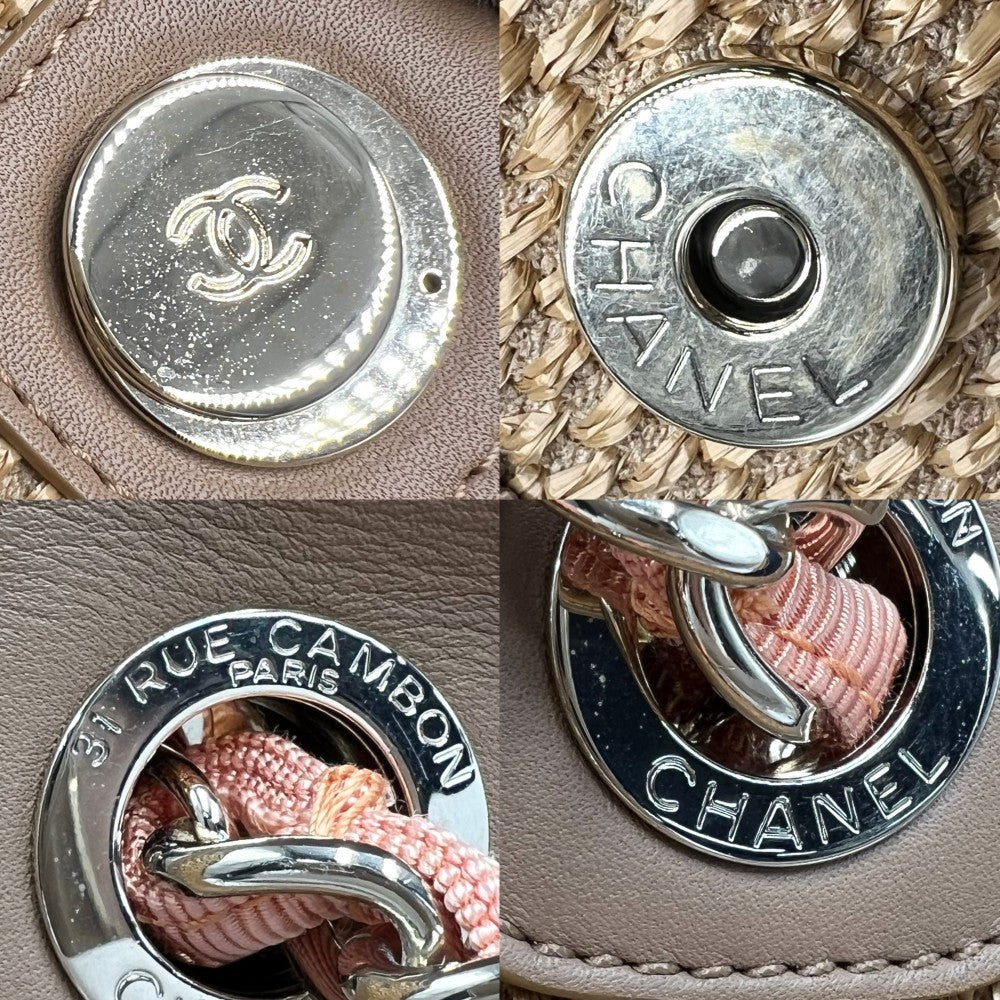 CHANEL シャネル 2WAY ドーヴィルライン ココマーク チェーントートバッグ ハンドバッグ ストロー レザー ベージュ ブラウン 茶 ゴールド金具 レディース【中古品】