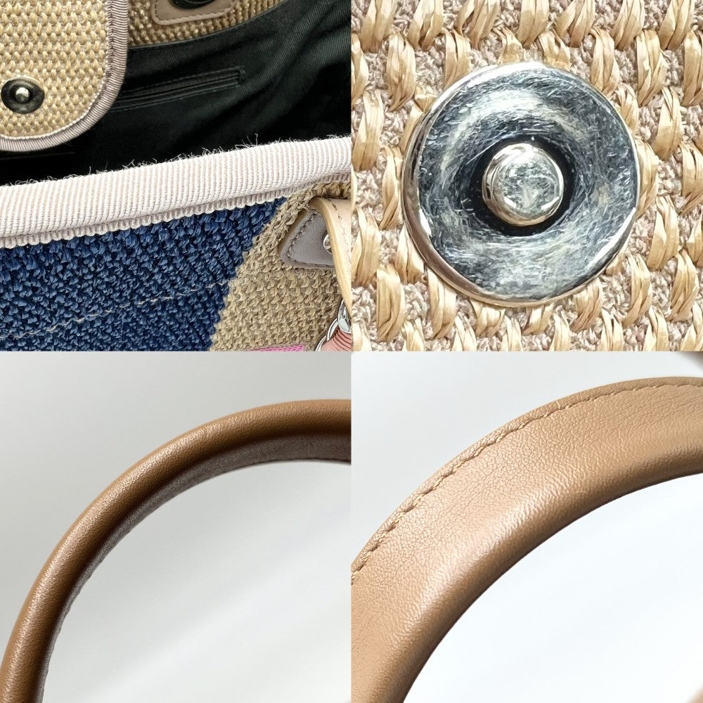 CHANEL シャネル 2WAY ドーヴィルライン ココマーク チェーントートバッグ ハンドバッグ ストロー レザー ベージュ ブラウン 茶 ゴールド金具 レディース【中古品】