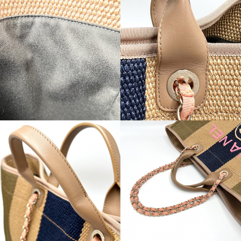 CHANEL シャネル 2WAY ドーヴィルライン ココマーク チェーントートバッグ ハンドバッグ ストロー レザー ベージュ ブラウン 茶 ゴールド金具 レディース【中古品】
