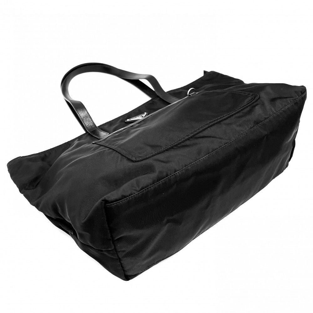 PRADA プラダ トートバッグ トライアングルロゴ ハンドバッグ BR4339 ナイロン レザー ブラック 黒 シルバー金具 レディース【中古品】