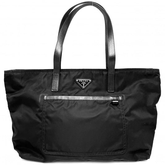 PRADA プラダ トートバッグ トライアングルロゴ ハンドバッグ BR4339 ナイロン レザー ブラック 黒 シルバー金具 レディース【中古品】