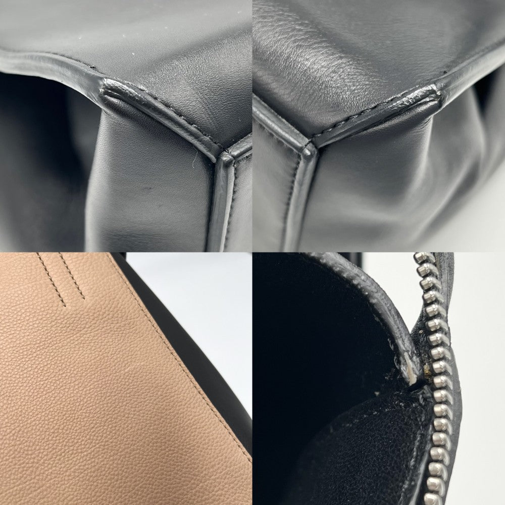 【開店SALE】 CELINE セリーヌ ハンドバッグ バイカラー エッジ ミディアム レザー ベージュ ブラック 黒 ゴールド金具 レディース【中古品】