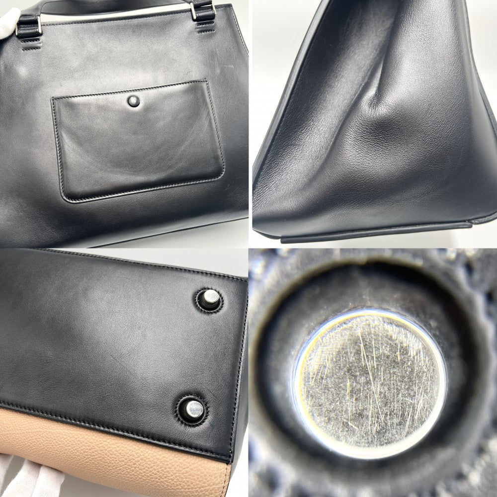 【開店SALE】 CELINE セリーヌ ハンドバッグ バイカラー エッジ ミディアム レザー ベージュ ブラック 黒 ゴールド金具 レディース【中古品】