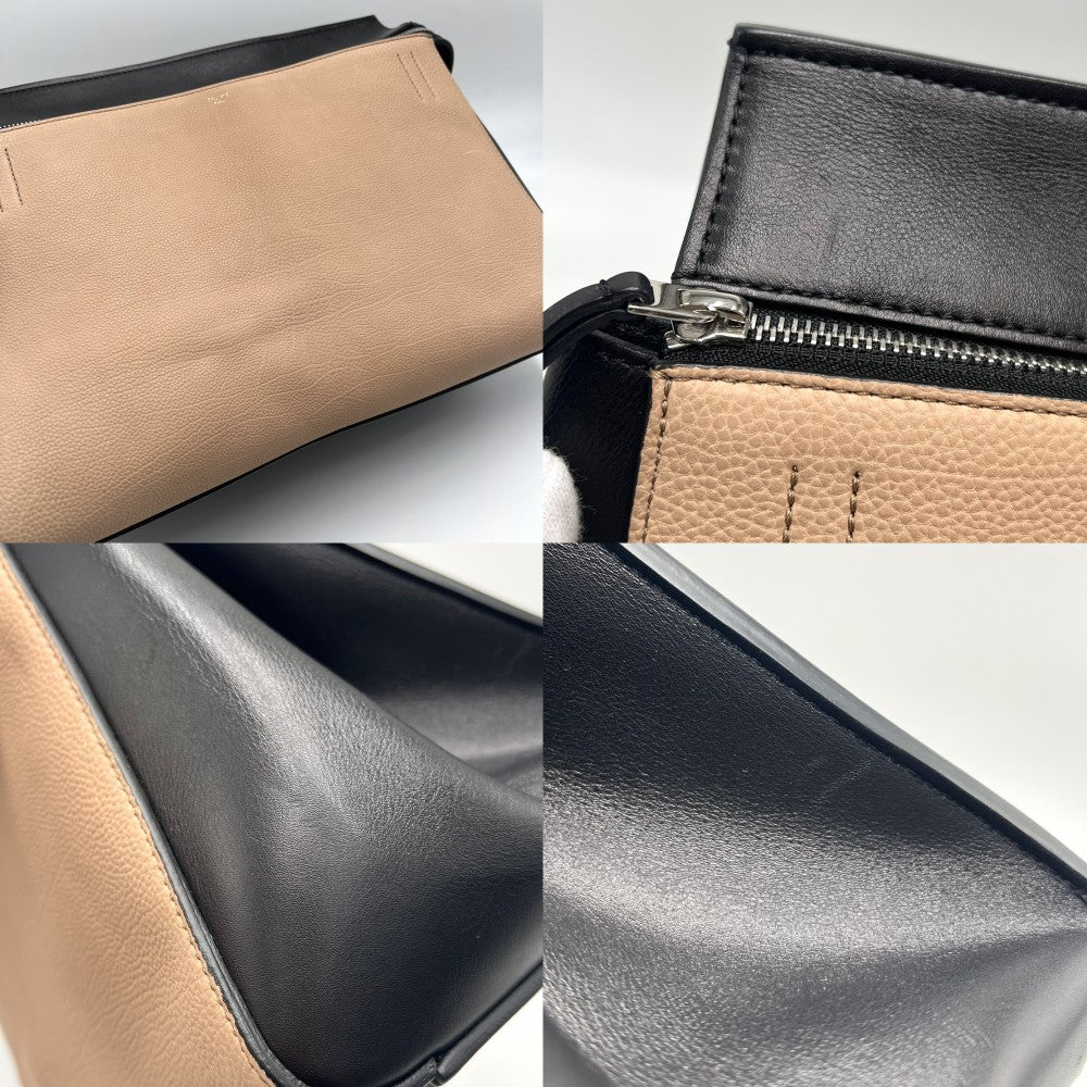 【開店SALE】 CELINE セリーヌ ハンドバッグ バイカラー エッジ ミディアム レザー ベージュ ブラック 黒 ゴールド金具 レディース【中古品】