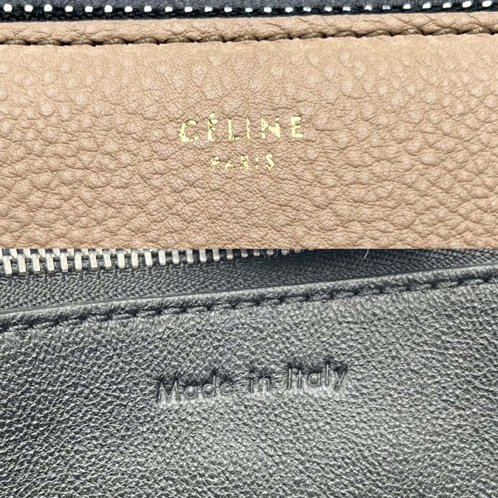 【開店SALE】 CELINE セリーヌ ハンドバッグ バイカラー エッジ ミディアム レザー ベージュ ブラック 黒 ゴールド金具 レディース【中古品】