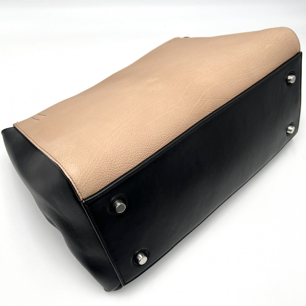 【開店SALE】 CELINE セリーヌ ハンドバッグ バイカラー エッジ ミディアム レザー ベージュ ブラック 黒 ゴールド金具 レディース【中古品】