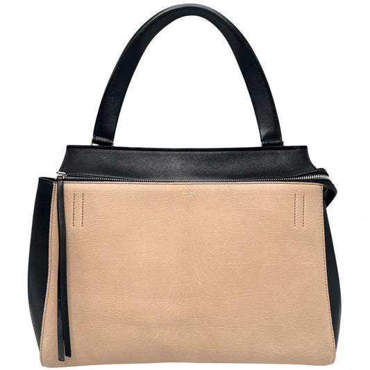 【開店SALE】 CELINE セリーヌ ハンドバッグ バイカラー エッジ ミディアム レザー ベージュ ブラック 黒 ゴールド金具 レディース【中古品】