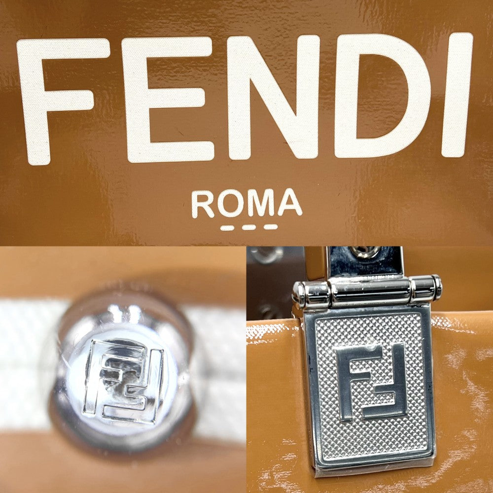 【開店SALE】 FENDI フェンディ 2WAY サンシャインミディアムショッパー ハンドバッグ トートバッグ ショルダーバッグ 8BH386 キャンバス パテントレザー ブラウン 茶 アイボリー シルバー金具 レディース【中古品】
