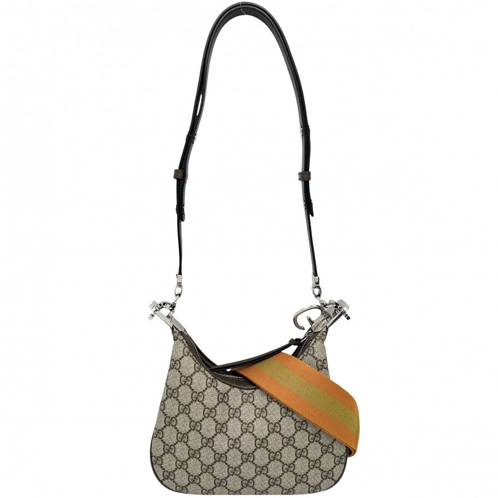 【開店SALE】 GUCCI グッチ ショルダーバッグ シェリーライン グッチ アタッシェ 699409 GGスプリームキャンバス レザー ベージュ ブラウン 茶 シルバー金具 レディース【中古品】