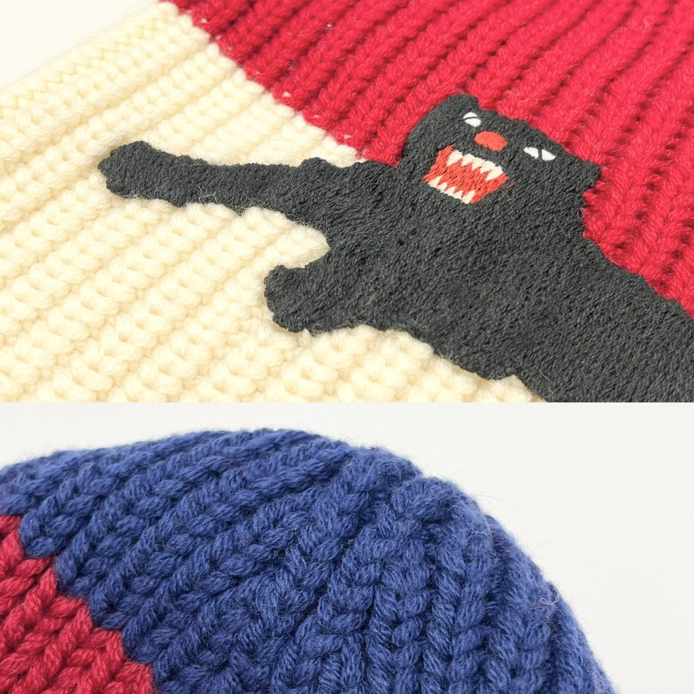 GUCCI グッチ ニットキャップ 猫 キャット ニット帽 ビーニー 帽子 Mサイズ ファッションアイテム トリコロール 452399 ウール マルチカラー レディース【中古品】