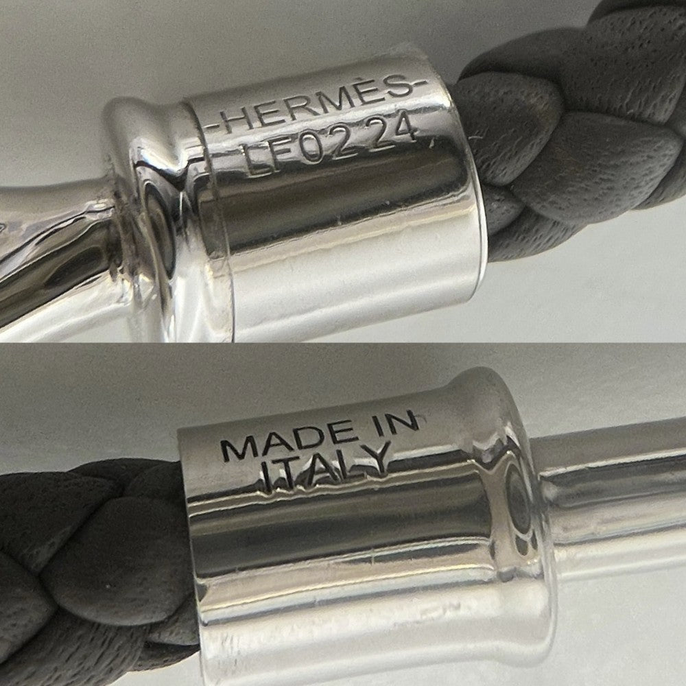 HERMES エルメス ブレスレット ジャンボH バングル アクセサリー グレー レザー グリ・エタン シルバー金具 レディース 約9.0g【中古品】