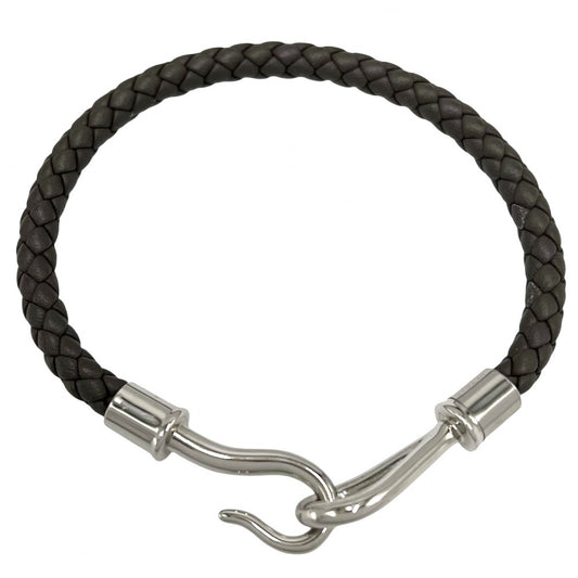 HERMES エルメス ブレスレット ジャンボH バングル アクセサリー グレー レザー グリ・エタン シルバー金具 レディース 約9.0g【中古品】