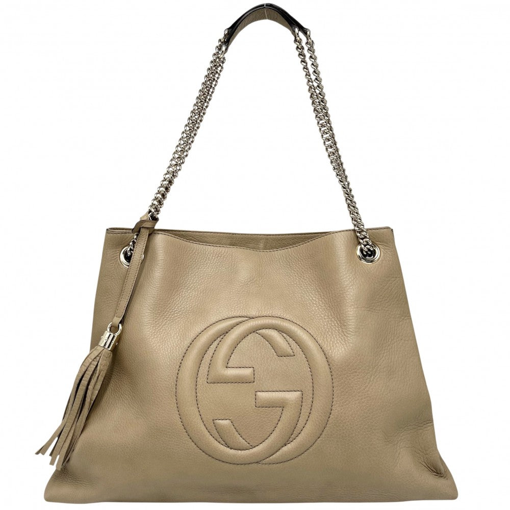 【開店SALE】 GUCCI グッチ ハンドバッグ ソーホー チェーントートバッグ インターロッキングG タッセル 310306 レザー ベージュ ゴールド金具 レディース【中古品】
