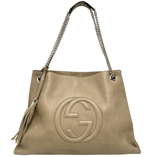 【開店SALE】 GUCCI グッチ ハンドバッグ ソーホー チェーントートバッグ インターロッキングG タッセル 310306 レザー ベージュ ゴールド金具 レディース【中古品】