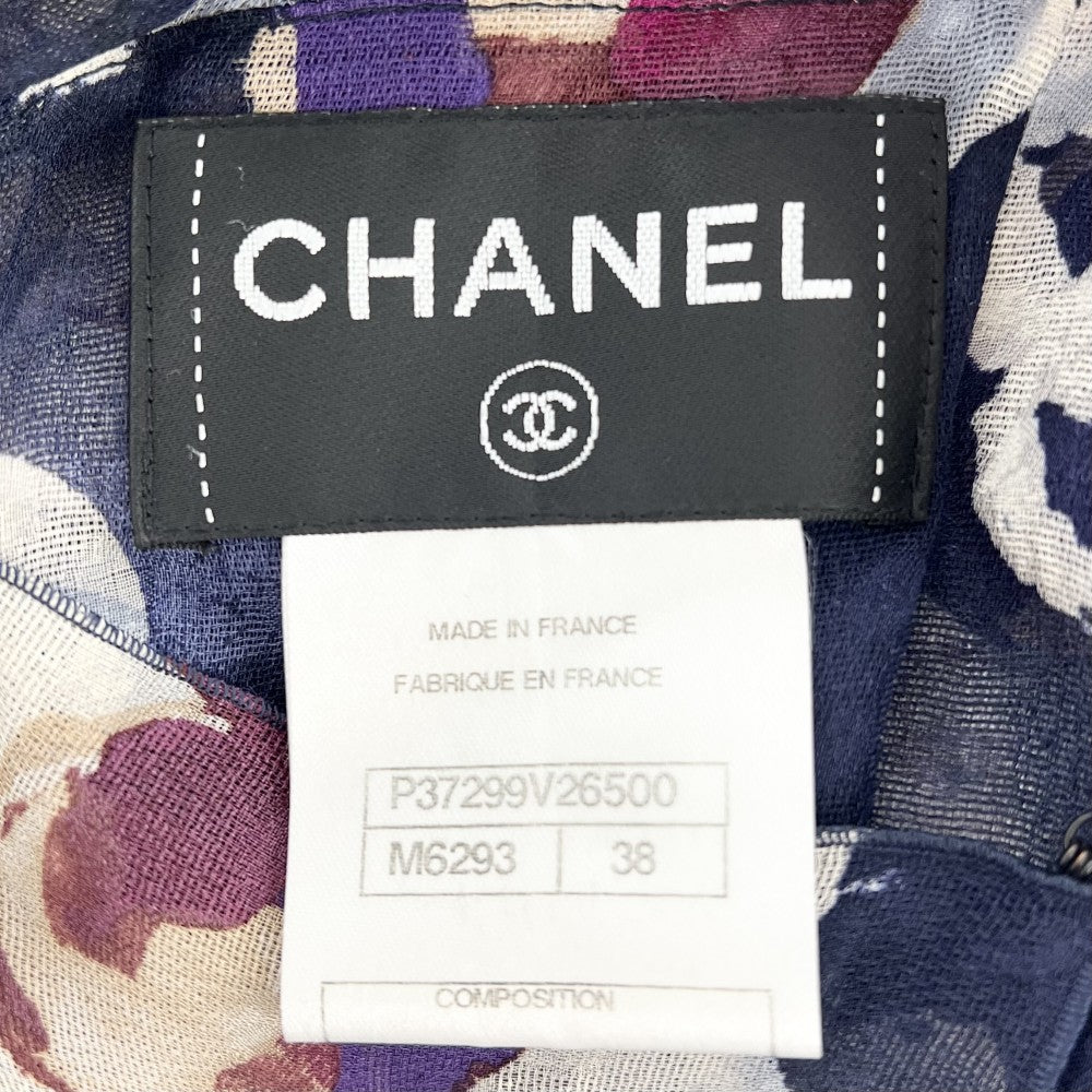 【開店SALE】 CHANEL シャネル ワンピース ココマーク 花柄 ノースリーブ シースルー アパレル 服 38 ネイビー 紺 マルチカラー 夏 シルク レディース【中古品】
