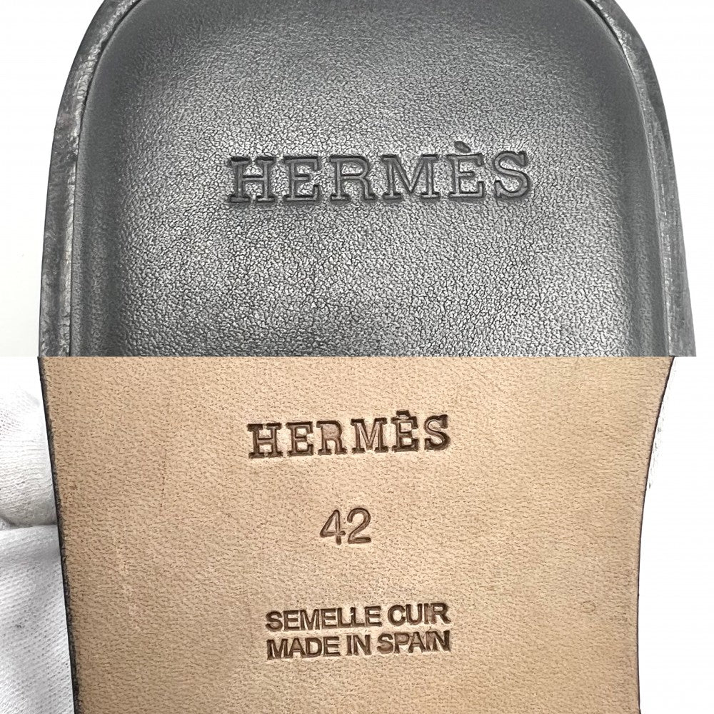 HERMES エルメス サンダル イズミール フラットシューズ 靴 42サイズ 約28cm 春 夏 レザー キャンバス ブラック 黒 レディース【中古品】