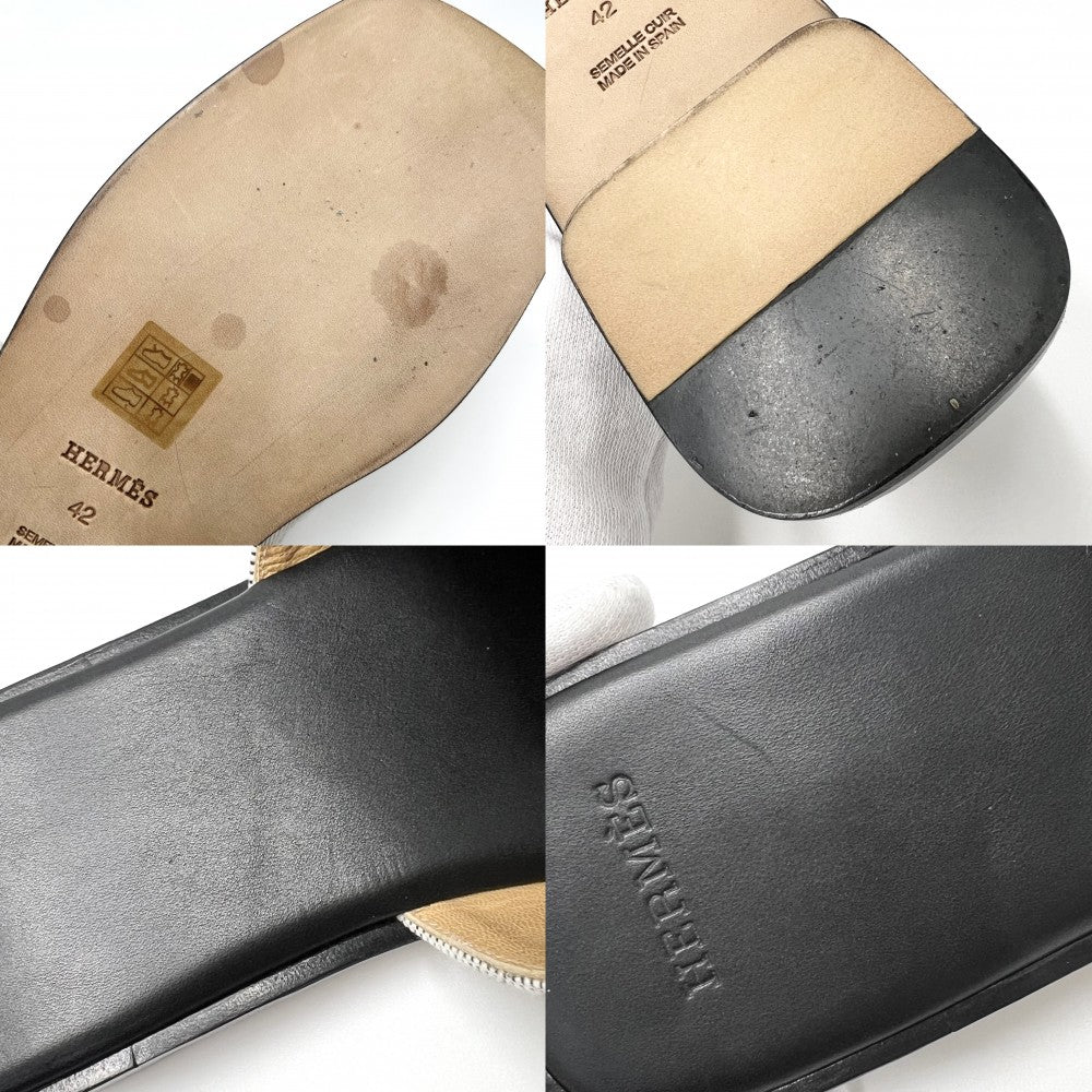 HERMES エルメス サンダル イズミール フラットシューズ 靴 42サイズ 約28cm 春 夏 レザー キャンバス ブラック 黒 レディース【中古品】