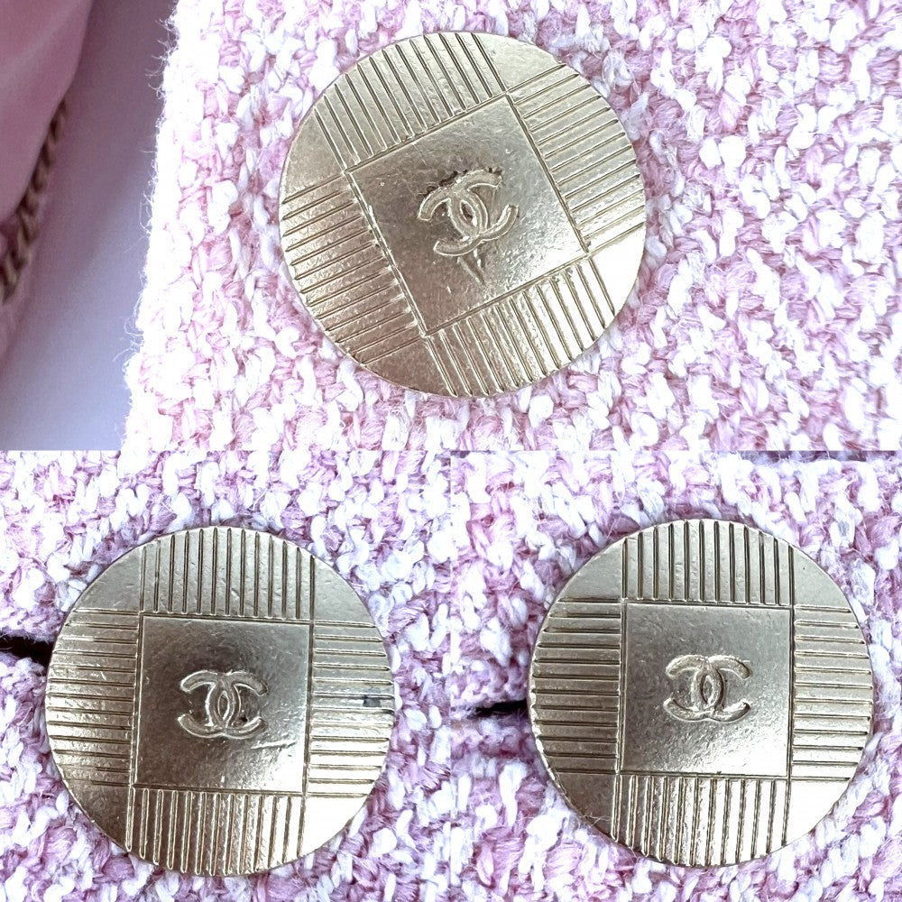 CHANEL シャネル セットアップ ココボタン ツイードセットアップ ジャケット スカート ヴィンテージ アパレル 服 42 ピンク ゴールド金具 春 秋 ウール コットン シルク ナイロン レディース【中古品】