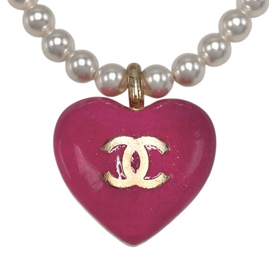 CHANEL シャネル ネックレス リバーシブル ハート ココマーク アクセサリー GP フェイクパール ラインストーン C23P ゴールド ピンク レディース 約31.4g 2023年【中古品】
