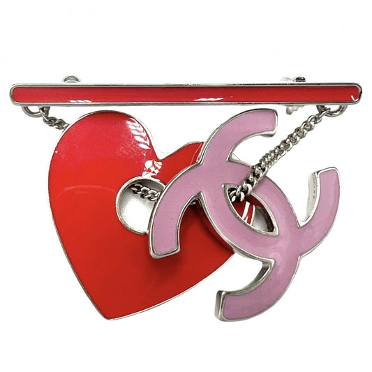 【開店SALE】 CHANEL シャネル ブローチ ココマーク アクセサリー ハート スイング 04P レッド 赤 ピンク シルバー金具 レディース 約12.1g 2004年【中古品】