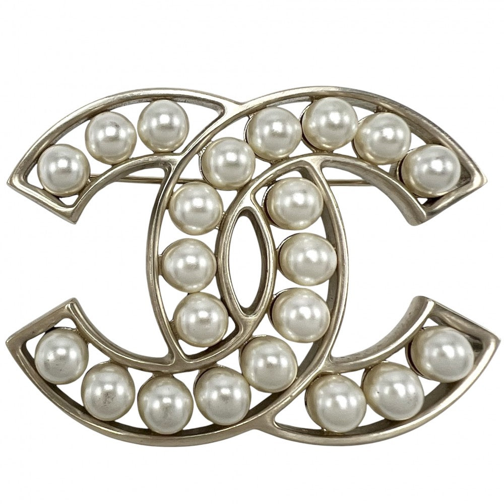 CHANEL シャネル ブローチ ココマーク アクセサリー GP フェイクパール B14S ライトゴールド ホワイト 白 レディース 約29.7g 2014年【中古品】