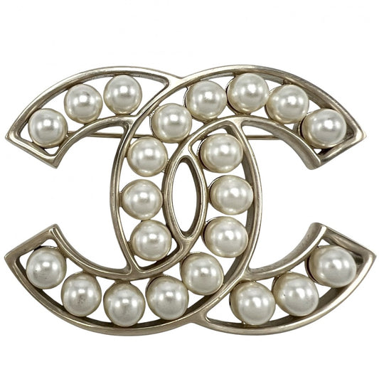 CHANEL シャネル ブローチ ココマーク アクセサリー GP フェイクパール B14S ライトゴールド ホワイト 白 レディース 約29.7g 2014年【中古品】