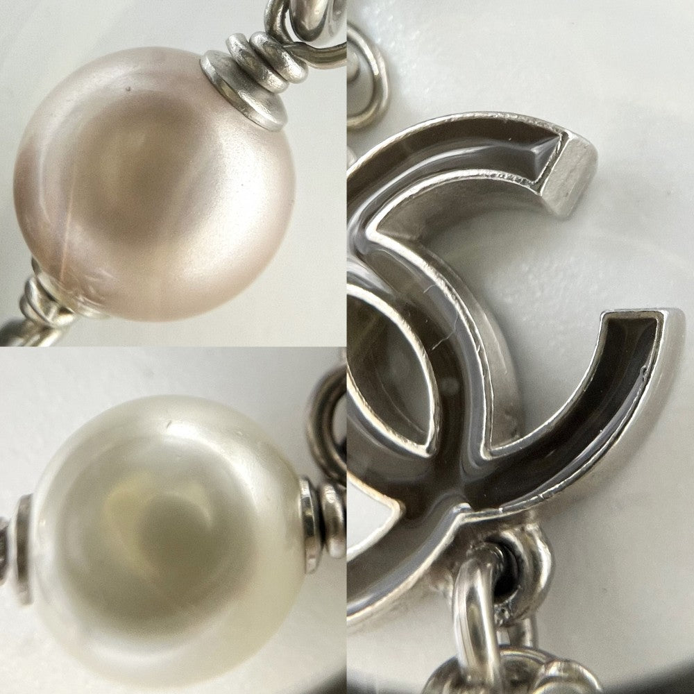 CHANEL シャネル ネックレス ココマーク ペンダント アクセサリー フラワーモチーフ フェイクパール 05A シルバー レッド 赤 レディース 約17.5g 2005年【中古品】