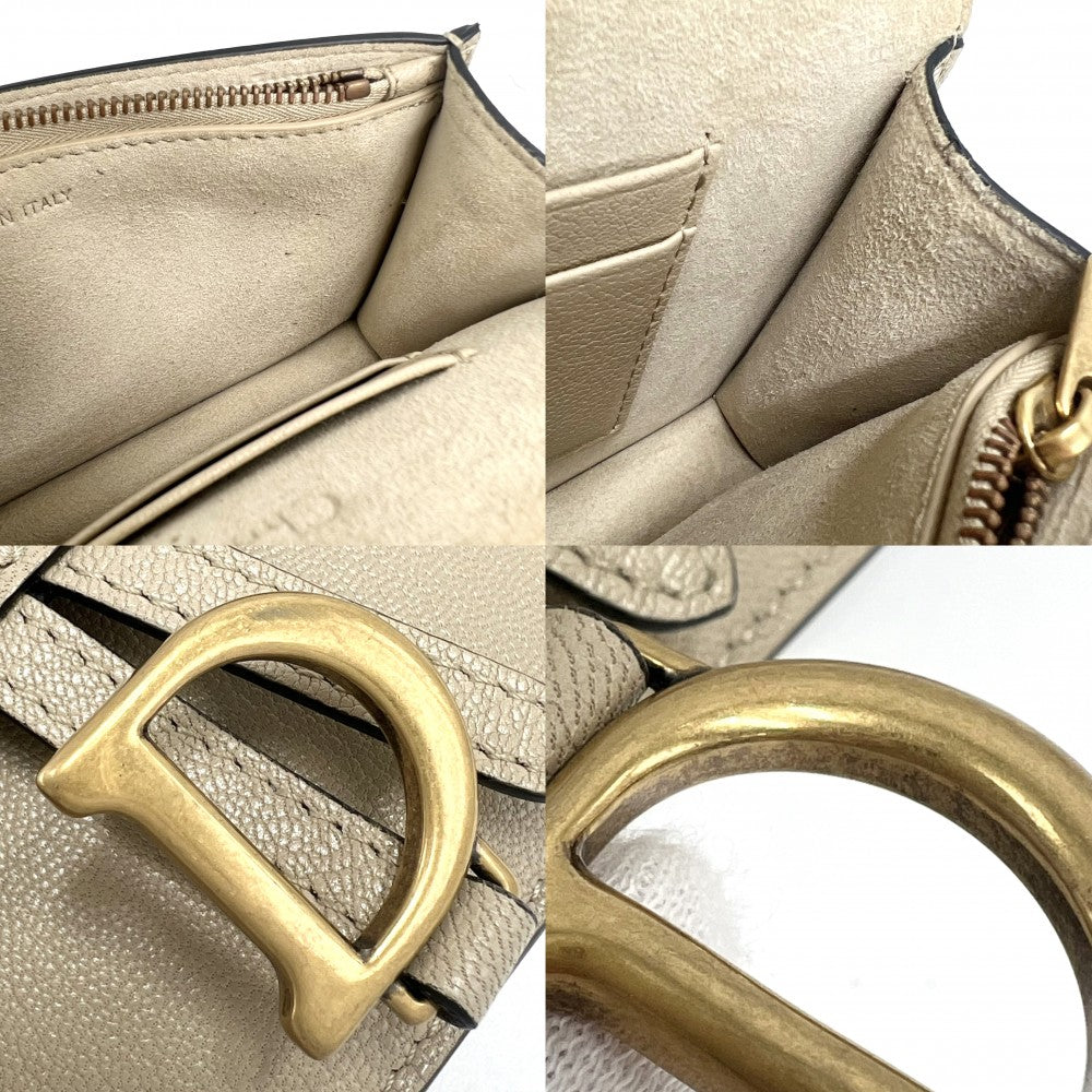 Christian Dior クリスチャンディオール ウエストバッグ サドル ボディバッグ ウエストポーチ レザー ベージュ ゴールド金具 レディース【中古品】