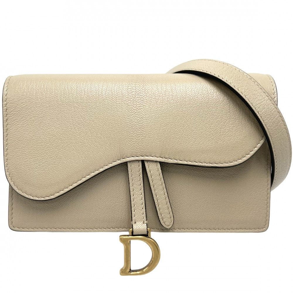 Christian Dior クリスチャンディオール ウエストバッグ サドル ボディバッグ ウエストポーチ レザー ベージュ ゴールド金具 レディース【中古品】