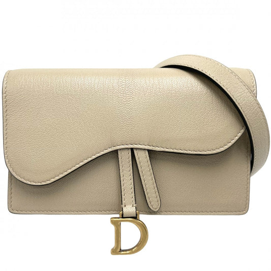 Christian Dior クリスチャンディオール ウエストバッグ サドル ボディバッグ ウエストポーチ レザー ベージュ ゴールド金具 レディース【中古品】