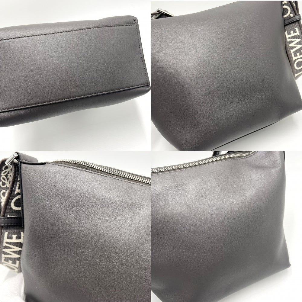 LOEWE ロエベ ショルダーバッグ アナグラム キュービィ スモール レザー グレー系 シルバー金具 レディース【中古品】